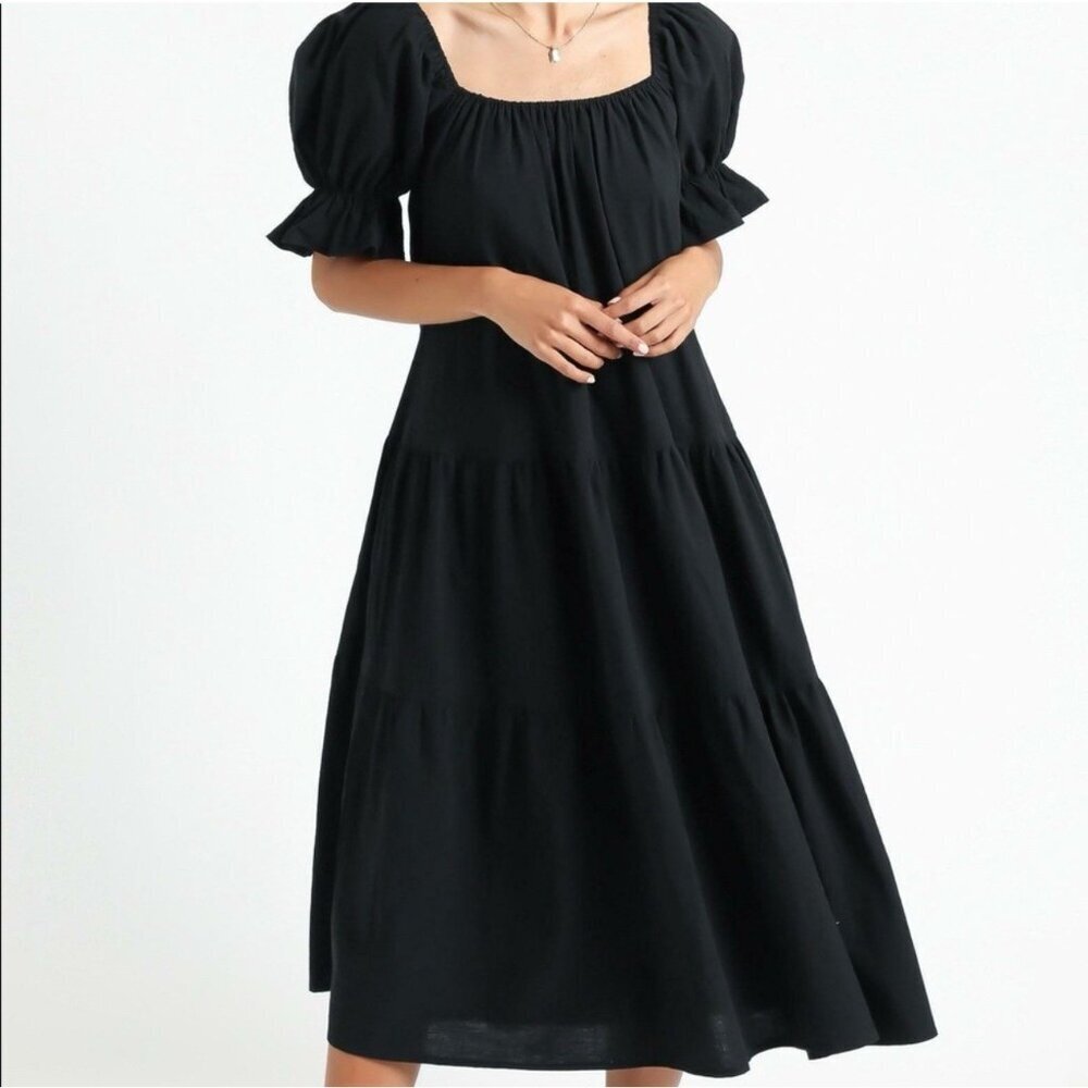 Showpo Black Zaharrah Tiered Midi Dress Women’s 8 NWT